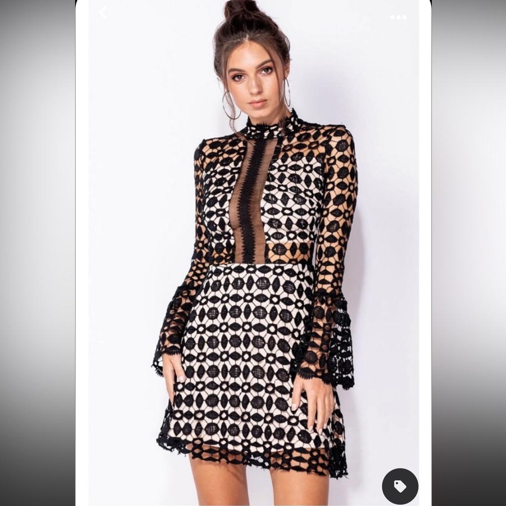 Lace Openwork Mock Neck Mini Dress - Picture 5 of 13